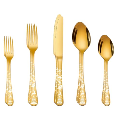 Image of Gold Cutlery Stainless Steel Flatware Set for Dining Table, Kitchen Utensils Dishwasher Safe, Cutlery for Dining Table, Luxury Flatware Include Knive - Forks - Spoon (10 Pieces, Color : Gold)
