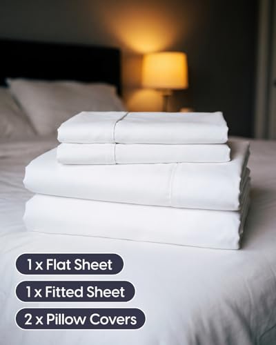Image of Sleepy Town Full Size Bed Sheets - 4 Piece - Full Sheet Set - Extra Soft, Comfy & Cooling - Easy Care - Shrinkage, Wrinkle & Fade Resistant - Brushed Microfiber - Deep Pocket Bed Sheets (White)