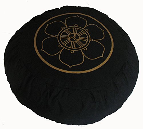 Boon Decor Meditation Cushion Zafu Pillow Dharma Wheel Black