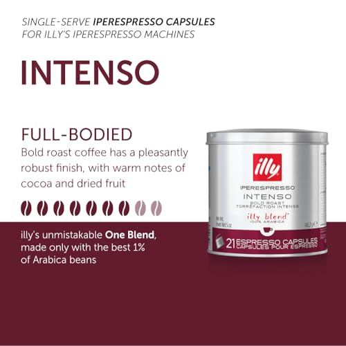 Image of illy Coffee iperEspresso Capsules - Single-Serve Coffee Pods - Intenso Dark Roast, Notes of Cocoa & Fruit - For iperEspresso Machines - 21 Count, 6 Pack
