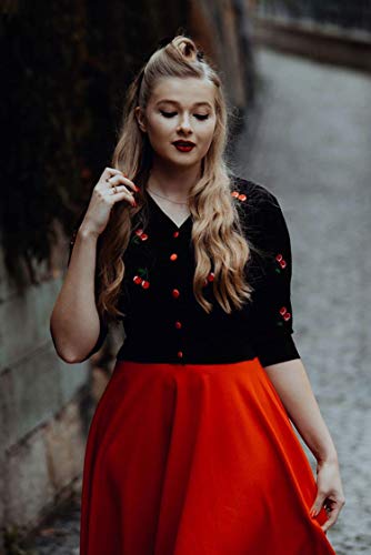 Belle Poque Women's 3/4 Sleeve V-Neck Cherries Embroidery Cardigan Sweater Coat Black Size L Bp609-1 #TOP5