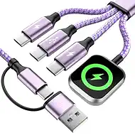 Travel Essentials Multi Charging Cable for iWatch Charger, 4in2 3 X USB C Cable Multiple Charger Cord, USBC Car CarPlay Cable Compatible with iWatch Ultra/11-1/iPhone 17-15/Galaxy S25-22, 5F Purple