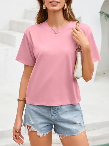 Image of UNCLECAT Womens Short Sleeve Crop Tops Summer Basic Cropped T Shirts | Workout,Casual,Crew Neck Tee,Boxy Loose Fit,Cotton Trendy Clothes