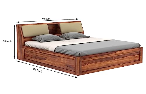Image of STRATA FURNITURE Sheesham Wood King Size Bed with Box Storage Wooden Double Bed Cot Bed Furniture for Bedroom Living Room Home (Honey Finish)