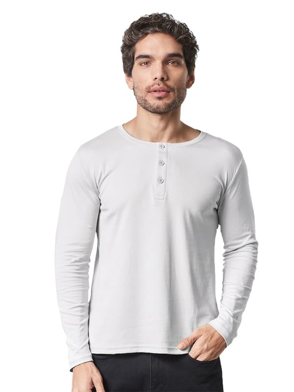 Image of LAZYCHUNKS Regular Fit Solid Super Combed Cotton Rich Henley Neck Full Sleeve Men's T-Shirt
