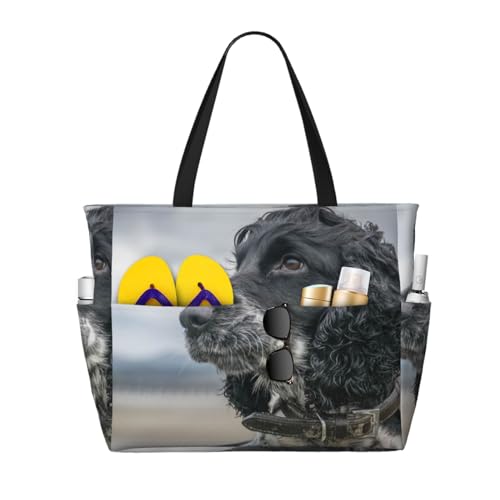 Grand sac de plage pour femme Cocker Anglais noir : sac fourre-tout pour week-end et vacances