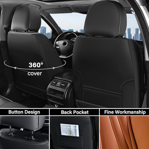 Image of Coverado Seat Covers Full Set, Leather Car Seat Covers, Waterproof Seat Covers for Cars, Front and Back Seat Covers, Car Seat Protectors Car Seat Cushions Universal Fit for Most Cars, Black&Brown