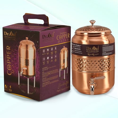 Image of Premium Copper Water Matka, Traditional Hammered Design, Rose Gold, with Tap and Lid, for Drinking Water Storage