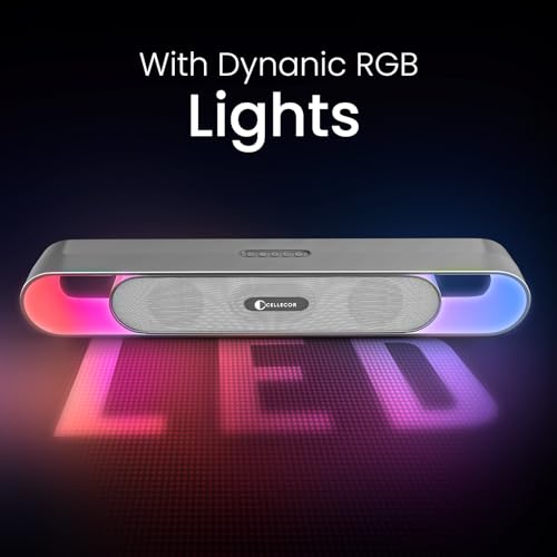 Image of CELLECOR CLB30 BEATZ with 3D Surround Sound | 10 Hour Playtime | 5.3V | 20W Bluetooth Soundbar with Disco Light - Grey