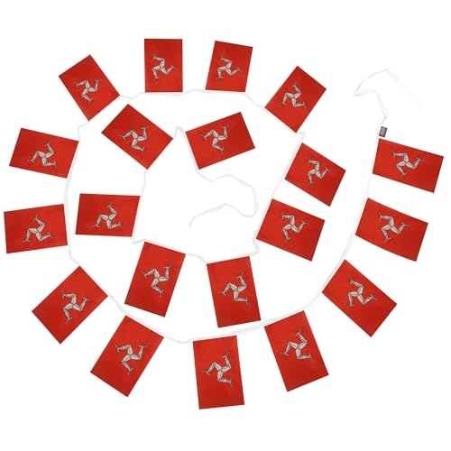 Image of AZ FLAG Isle of Man 6 meters BUNTING Flag 20 flags 9'' x 6'' - Manx - English STRING flags 15 x 21 cm