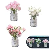 Foelony 3 PCS Mini Flower Vases Car Dashboard Decor, Cute Babysbreath Jasmine Cherry Blossom Vase Decoration for Car Rear View Mirror, Tiny Floral Arrangements for Dashboard (Multicolored)
