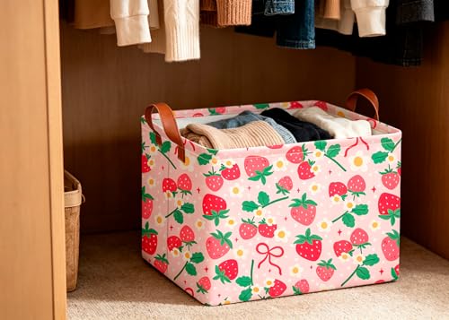Image of CLOCOR Rectangular Storage Bin,Waterproof Book Box,Gift Basket(Strawberry)