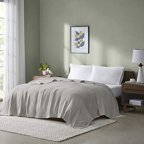 Madison Park Freshspun Basketweave Luxury Cotton Blanket Grey 66x90 Twin Size Basketweave Premium Soft Cozy 100% Cotton for Bed Couch or Sofa - Image 2