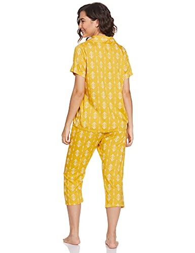 Image of Longies Women's Rayon Pyjama Night Suit Regular Capri Set (LCHSV001 Yellow009 XL)