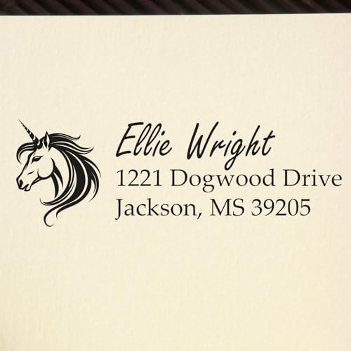 Dreamlike Mistymane Unicorn Duo Hand Address Stamp - Custom Stamp for Mail