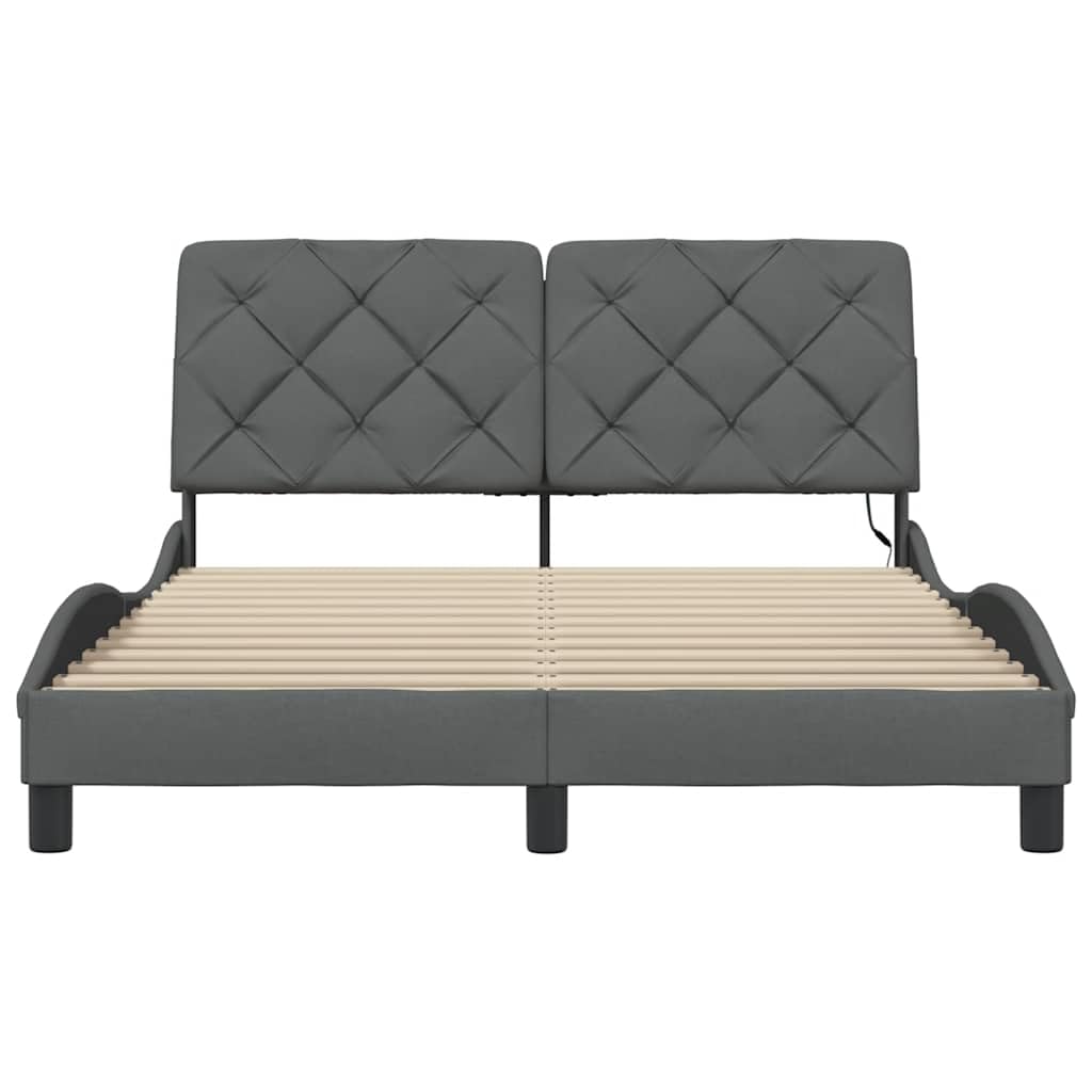 vidaXL Rama łóżka z LED bez materaca Ciemnoszara 140x190 cm Tkanina