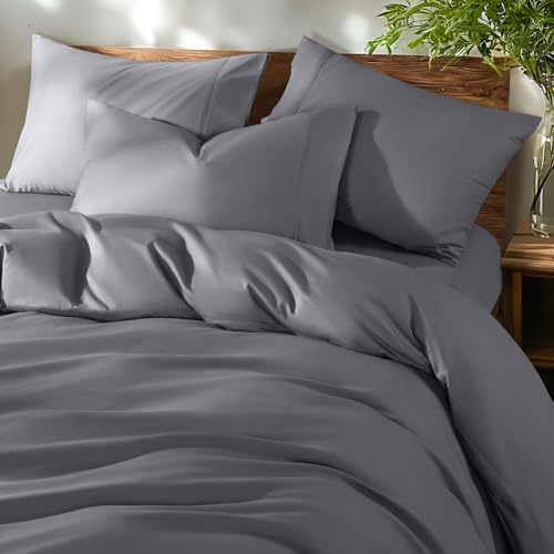 Shilucheng 100% Cotton California King Size Duvet Covers - 600 Thread Count, Luxury Sateen Weave Egyptian Cotton Comforter Cover with Zipper Closure,Hotel Bedding Duvet Covers 3 Piece (Dark Grey)