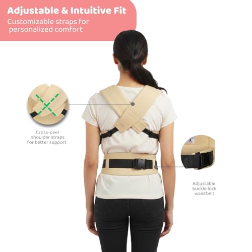 Image of Haus & Kinder Enlace Baby Carrier for 0 to 2 Years Baby, Ergonomic Baby Carry Bag for Newborn to Toddler, Soft Infant Carrier with Adjustable Straps, Breathable Lightweight Baby Carrying Bag, Up to 11.3 Kg (Beige)