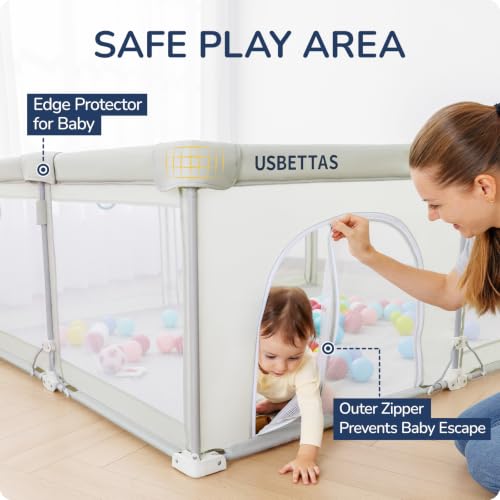 Image of Foldable Baby Playpen, 59 inchx71 inch, Beige | 1-Minute Setup, Lightweight Portable, Carry Bag Included, Indoor Outdoor Use, For Babies & Toddlers