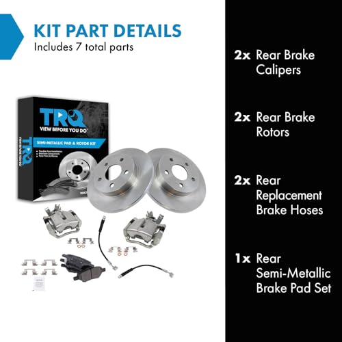 Image of TRQ Rear Brake Pad and Rotor Set Semi Metallic Rotors Calipers Hoses | For 2004-2012 Chevrolet Malibu 2005-2010 G6 2007-2009 Aura