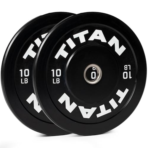 Titan Fitness 10 LB Pair Economy Series Black Olympic Bumper Plates, Durable Rubber Exterior with Steel Core, Weightlifting and Strength Training Weight Plate