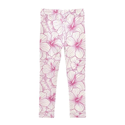 Hibiscus Flower Red Lines Girls Leggings Soft Stretch Workout Yoga Dance Pants for Kids Casual Tights2