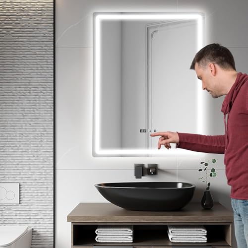 DHQCQL Espejos de Baño con LED, 220 V, IP54, Espejo de Baño con 3 Colores de Luz, Regulable y Ajuste de Brillo, LED Smart Espejo con Luz Iluminado con Interruptor Táctil para Baños, Hoteles - imagen 7