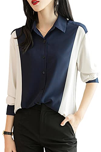 ブラウス トップス レディース シャツ 長袖 切り替え 折り襟 ボタン 前開き エレガント OL 通勤 事務服 秋 春