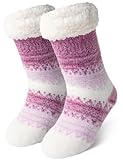 Zpophue Fuzzy Slipper Socks with Non-Slip Grippers for Women & Men - Valentines Fluffy Socks with 2 Sizes