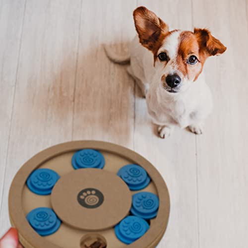 Relaxdays Intelligenzspielzeug für Hunde, Leckerli verstecken, interaktives Hundespielzeug Intelligenz, MDF, natur/blau, 1 Stück