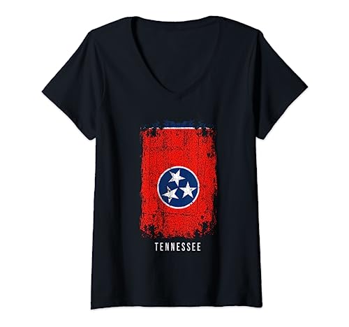 Tennessee Flag Design - Grunge Flag of Tennessee V-Neck T-Shirt