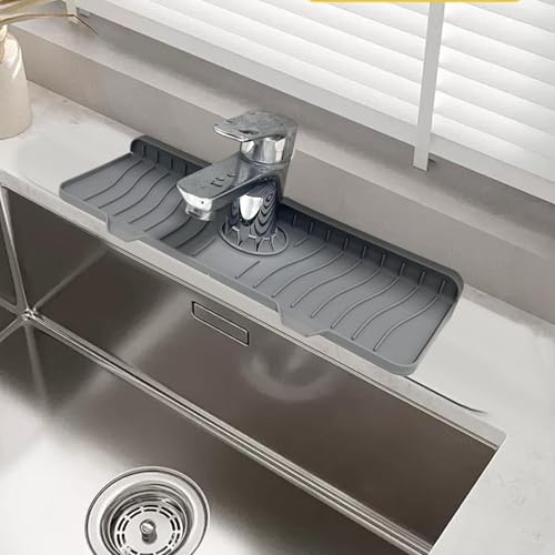 Protector de salpicaduras para grifo en silicona gris de 36 cm con orificio ajustable 5
