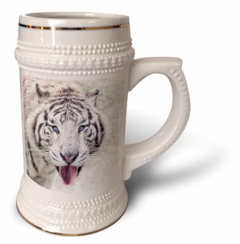 3dRose White Wildlife Tiger - Stein Mug, 18oz , 22oz