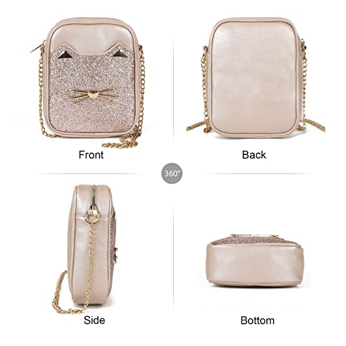 Cute Crossbody Purse for Teen Girls Sparkly Cat Purse and Small Crossbody Bags for Women Gift with Chain Strap4