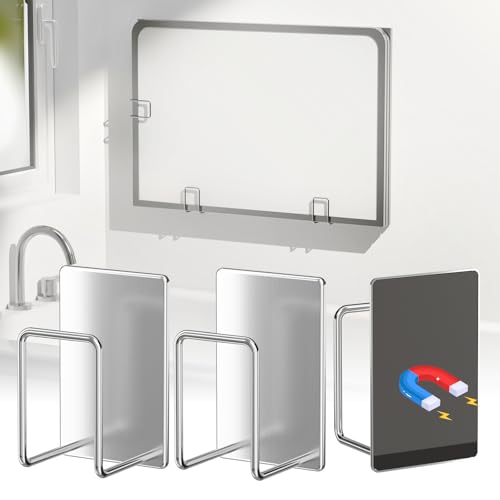 PAVSTINE マグネット風呂ふたホルダー 18-8ステンレス製 風呂蓋ホルダー 風通しのよい設計 錆びにくい カビない 乾きやすい 風呂ふたフック 強力磁石で簡単設置 縦置き・横置き自由 風呂蓋の定位置収納 浮かせて収納 バス用品 穴あけ不要 壁面を傷