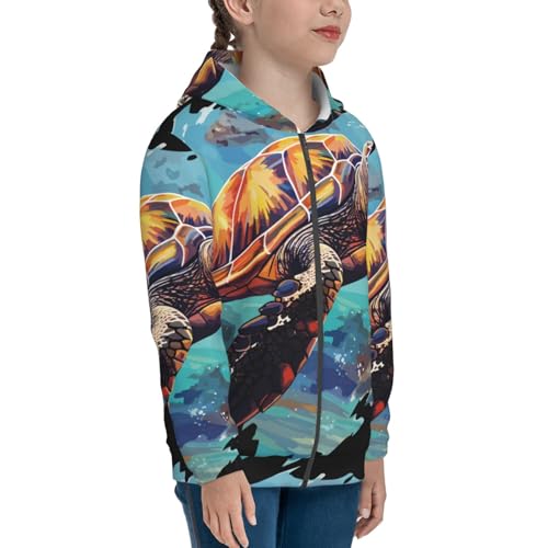 Green Turtle in Sea Water1 Kids Pullover Hoodies Boys Zip Up Sweatshirts Girls Athletic Clothes with Pocket4