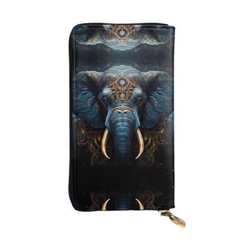 Portefeuille en cuir femme noir zippé à compartiments motif éléphant