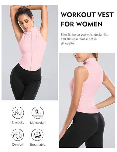 Image of Flygo Women's Full Zip Sleeveless Workout Yoga Active Jacket Vest Golf Shirts
