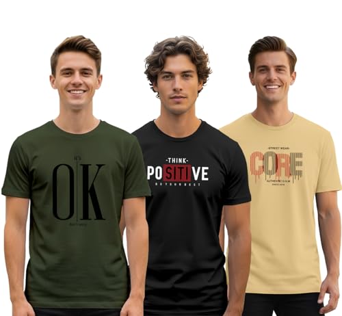 Image of XENOVAURBAN Men's Printed T-Shirt Combo Pack of 3 | Regular Fit Cotton Tshirts for Man