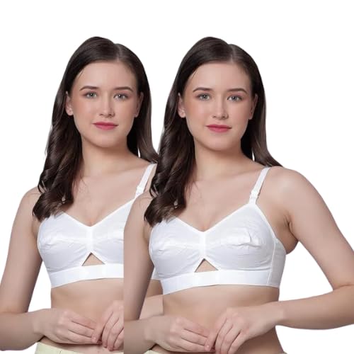 Women’s White Cotton Non-Padded Full Coverage Bra | Wirefree Everyday Comfort Bra | Adjustable Straps | Soft Breathable Fabric | Back Closure-image-9