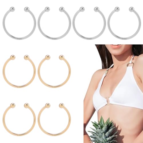 GOMAKERER 8pcs 2 couleurs Fermeture Bikini Crochets Métalliques pour Sangles Épingles Bikini Alliage Clips Boucle D'Anneau en U Connecteur de Fermeture de...