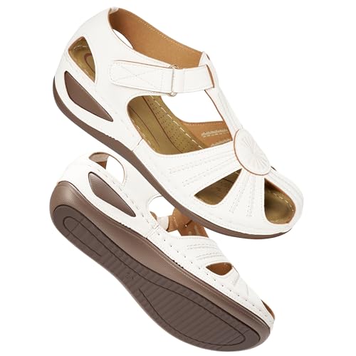 Image of DUOYANGJIASHA Women's Closed Toe Sandals: Comfortable Cushioned Casual Wedge Fisherman Sandals Adjustable Ankle Strap Non Slip Lightweight Dressy Summer Shoes for Walking