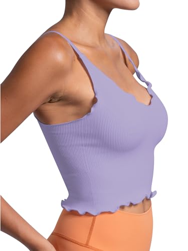 Image of Sunzel Tank Top for Women, V Neck Seamless Ribbed Crop Camisole with Ruffles