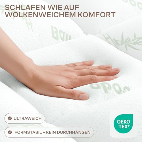 Matratzen Topper für himmlischen Komfort – Ultraweicher, atmungsaktiver und kühlender Matratzenschoner aus Bambusviskose – 160 x 200 cm, Tiefe Taschenpassform