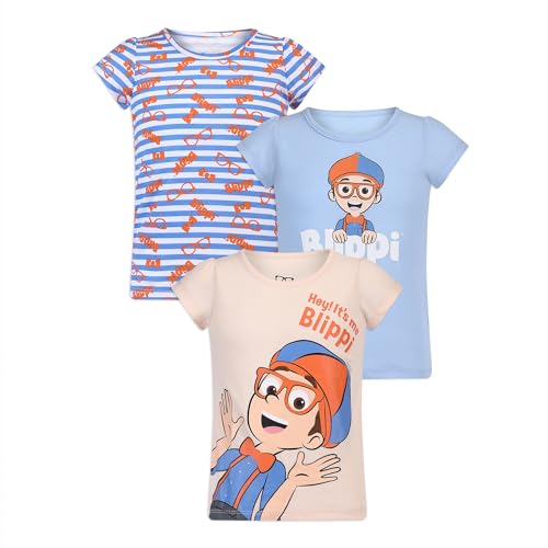 Blippi Girls 3 Pack Short Sleeve Shirts for Toddlers and Big Kids