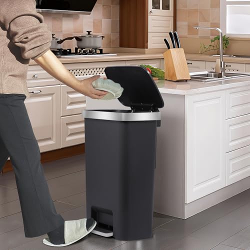 Caneca de basura para cocina 13 Gal / 51L con tapa y pedal negra miniatura 2