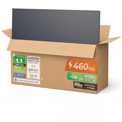 Solarway 460W Solarpanel Full Black Bifazial Glas/Glas PV Panel mit positiver Leistungstoleranz...