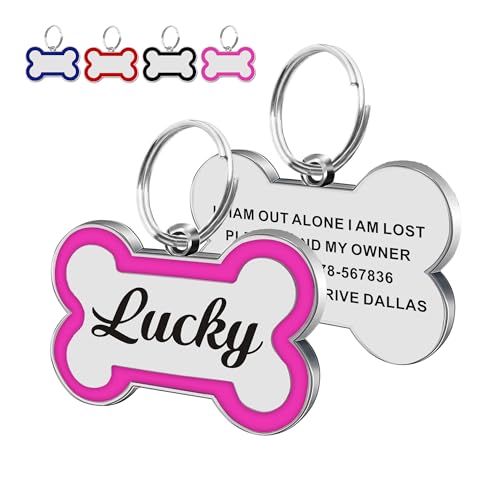 Dog Tags Personalized for Pets Dog Name Tags Personalized Dog Tag Engraved Custom Dog Tags for Pets Custom ID Tags for Puppy Cat (Pink, S)
