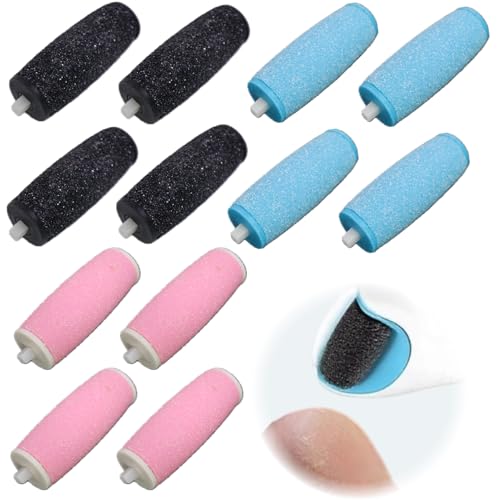 12 piezas set de pedicura para cuidado de pies con removedor de callos, rodillos de repuesto para lima eléctrica, negro grueso 4, azul medio 4, rosa-blanco fino 4, lavable y reutilizable
