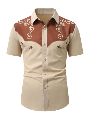 Men's Vintage Western Cowboy Shirt Graphic Country Shirts Short Sleeve Retro 70s Hippie Top Cowboys Costume